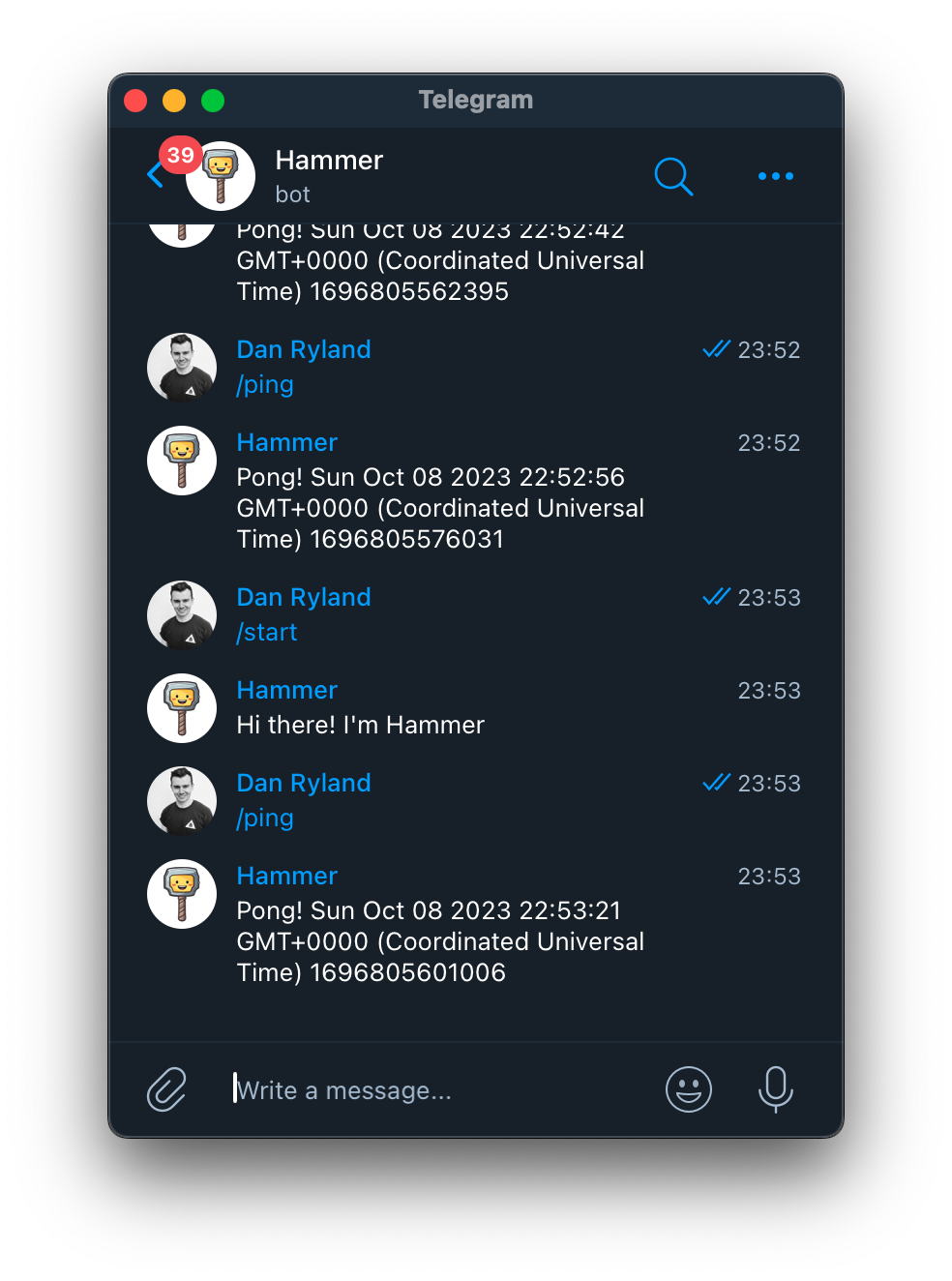 Screenshot of Hammer Telegram bot